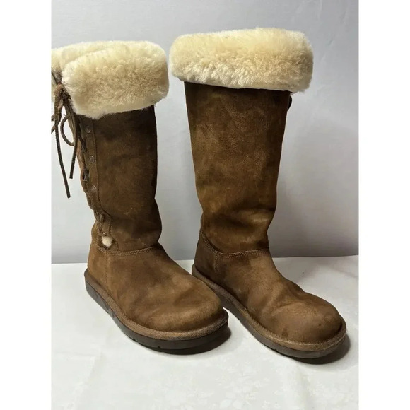 Ugg Upside Tall 5163 Brown Suede Lace Up Women's Size 6 Winter Snow Boots - Picture 2 of 12